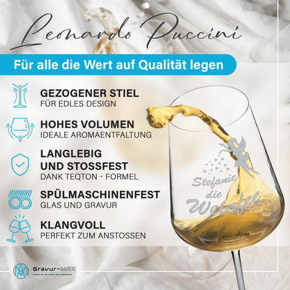 Weinglas mit Gravur Leonardo Puccini "WUNSCHNAME DIE WEINFEE" 2 Gläser mit Wunschname