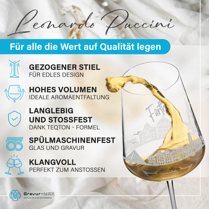 Weinglas mit Gravur Leonardo Puccini "SKYLINE FÜRTH" 2 Gläser optional mit Wunschname