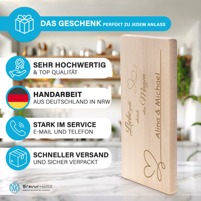 Frühstücksbrettchen mit Gravur "LIEBE GEHT DURCH DEN MAGEN" mit Wunschname