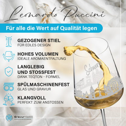 Weinglas mit Gravur Leonardo Puccini "SKYLINE SCHWERIN" optional mit Wunschname