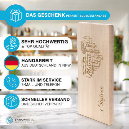 Frühstücksbrettchen mit Gravur "MAMA HERZ" mit Wunschname