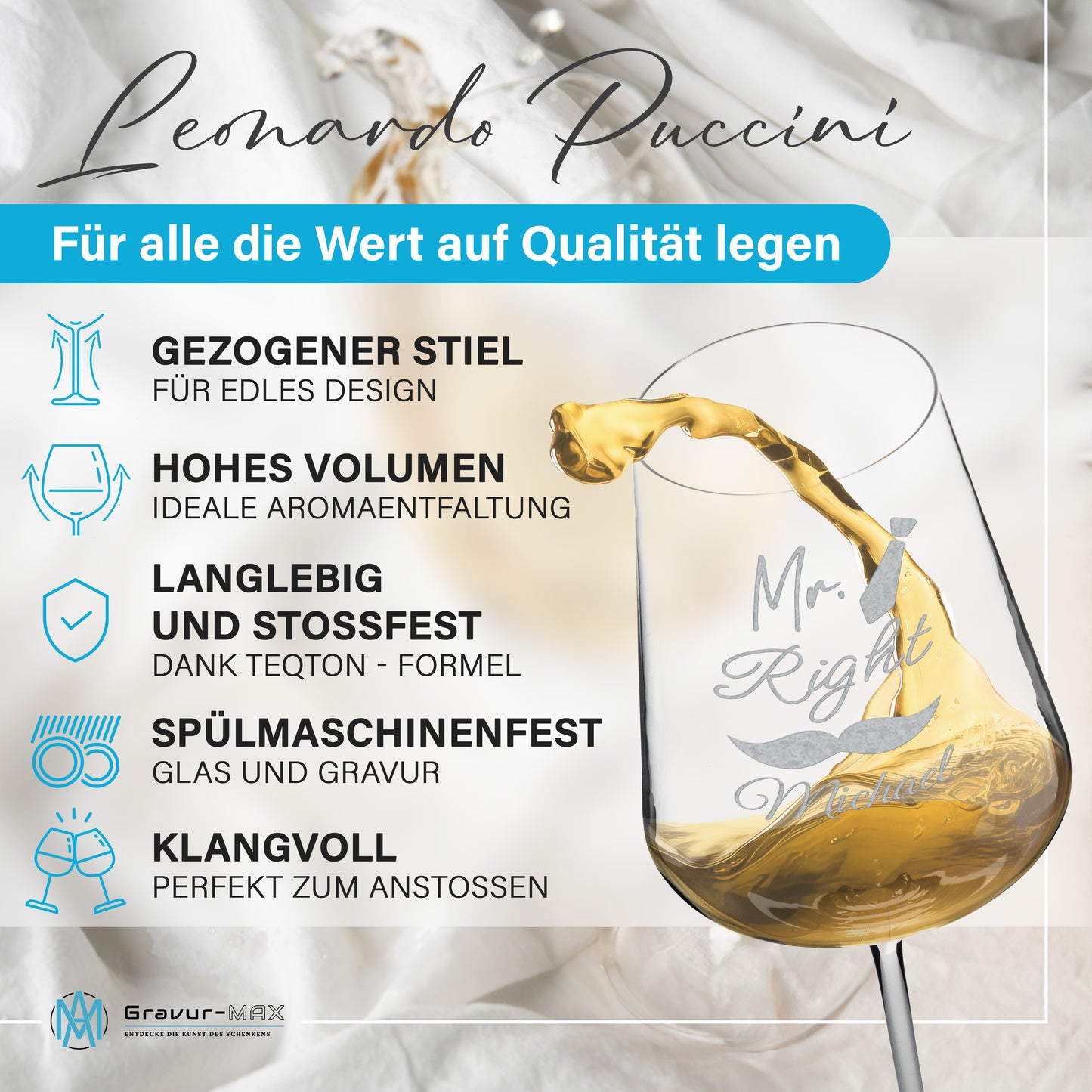 Weinglas mit Gravur Leonardo Puccini "MR. & MRS. ALWAYS RIGHT" 2 Gläser mit Wunschname