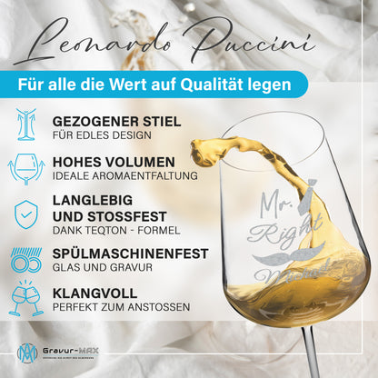 Weinglas mit Gravur Leonardo Puccini "MR. & MRS. ALWAYS RIGHT" 2 Gläser mit Wunschname