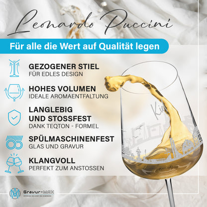 Weinglas mit Gravur Leonardo Puccini "SKYLINE KIEL" 2 Gläser optional mit Wunschname