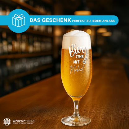Bierglas mit Gravur Leonardo Daily Pilsglas "Bier time mit" mit Wunschname