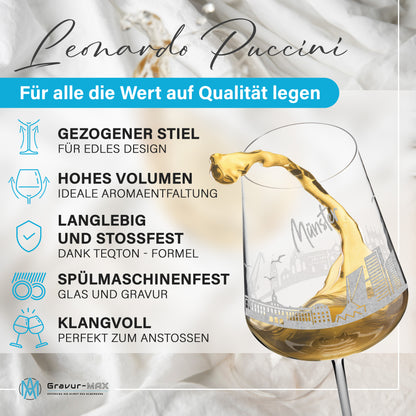 Weinglas mit Gravur Leonardo Puccini "SKYLINE MÜNSTER" 2 Gläser optional mit Wunschname