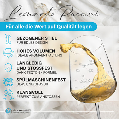 Weinglas mit Gravur Leonardo Puccini "GUTER TAG SCHLECHTER TAG!!" 2 Gläser