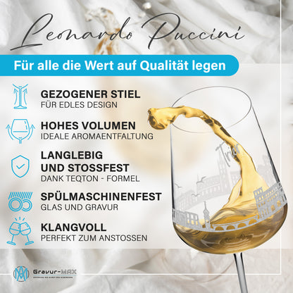 Weinglas mit Gravur Leonardo Puccini "SKYLINE TRIER" optional mit Wunschname