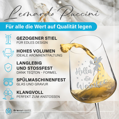 Weinglas mit Gravur Leonardo Puccini "HOLLA DIE WEINFEE" 2 Gläser