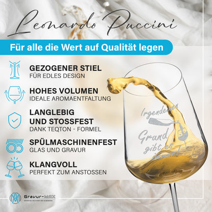 Weinglas mit Gravur Leonardo Puccini "IRGENDEINEN GRUND GIBT ES IMMER" 2 Gläser