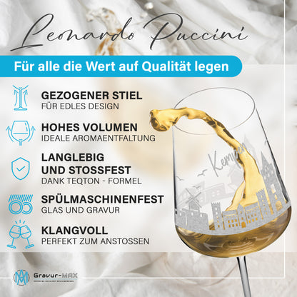Weinglas mit Gravur Leonardo Puccini "SKYLINE KEMPEN" optional mit Wunschname
