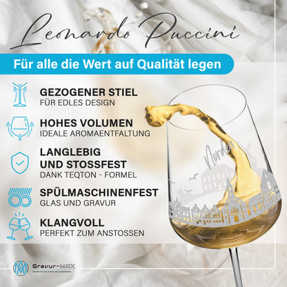 Weinglas mit Gravur Leonardo Puccini "SKYLINE NORDEN" optional mit Wunschname