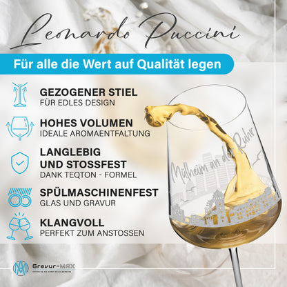 Weinglas mit Gravur Leonardo Puccini "SKYLINE MÜLHEIM AN DER RUHR" 2 Gläser optional mit Wunschname