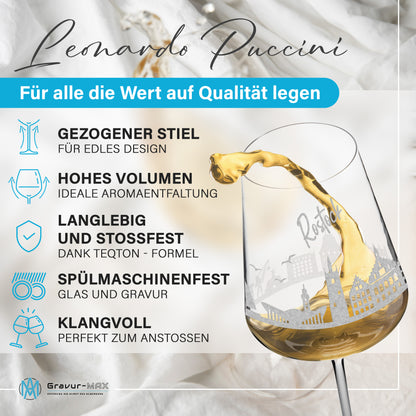 Weinglas mit Gravur Leonardo Puccini "SKYLINE ROSTOCK" optional mit Wunschname