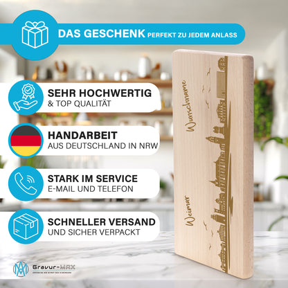 Frühstücksbrettchen 220x120mm mit Gravur mit der Skyline von Weimar personalisierbar mit Wunschname