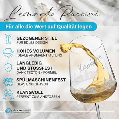 Weinglas mit Gravur Leonardo Puccini "SKYLINE KAISERSLAUTERN" optional mit Wunschname
