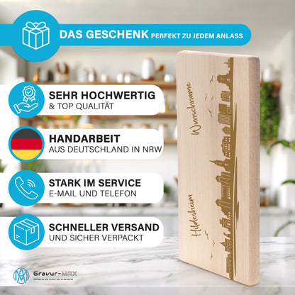 Frühstücksbrettchen 220x120mm mit Gravur mit der Skyline von Hildesheim personalisierbar mit Wunschname