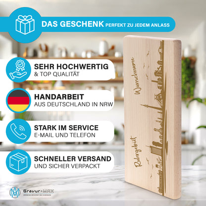 Frühstücksbrettchen 220x120mm mit Gravur mit der Skyline von Ruhrgebiet personalisierbar mit Wunschname