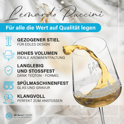 Weinglas mit Gravur Leonardo Puccini "SKYLINE ERFURT" 2 Gläser optional mit Wunschname