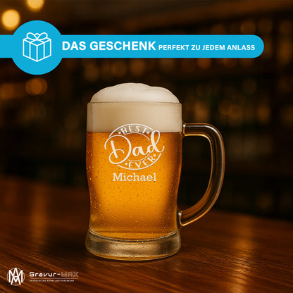 Bierkrug 0,5L mit Gravur Leonardo Taverna Bierglas "Best Dad ever" mit Wunschname