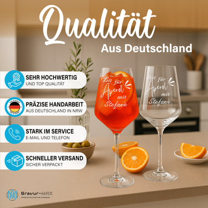 Weinglas mit Gravur Leonardo Puccini "ZEIT FÜR APEROL MIT..." mit Wunschname