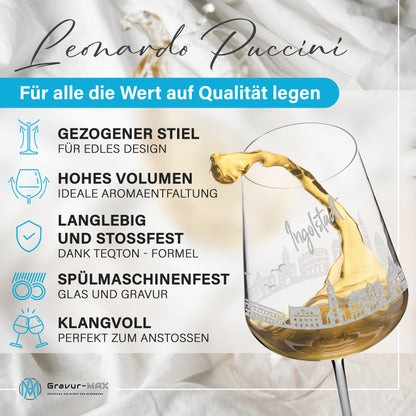 Weinglas mit Gravur Leonardo Puccini "SKYLINE INGOLSTADT" optional mit Wunschname