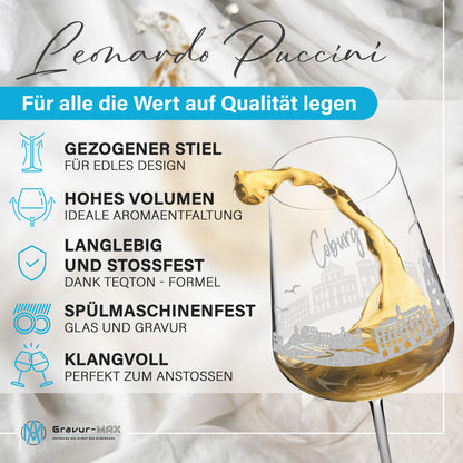 Weinglas mit Gravur Leonardo Puccini "SKYLINE COBURG" 2 Gläser optional mit Wunschname