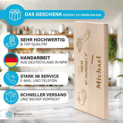 Frühstücksbrettchen mit Gravur "HIER SCHNIBBELT" mit Wunschname