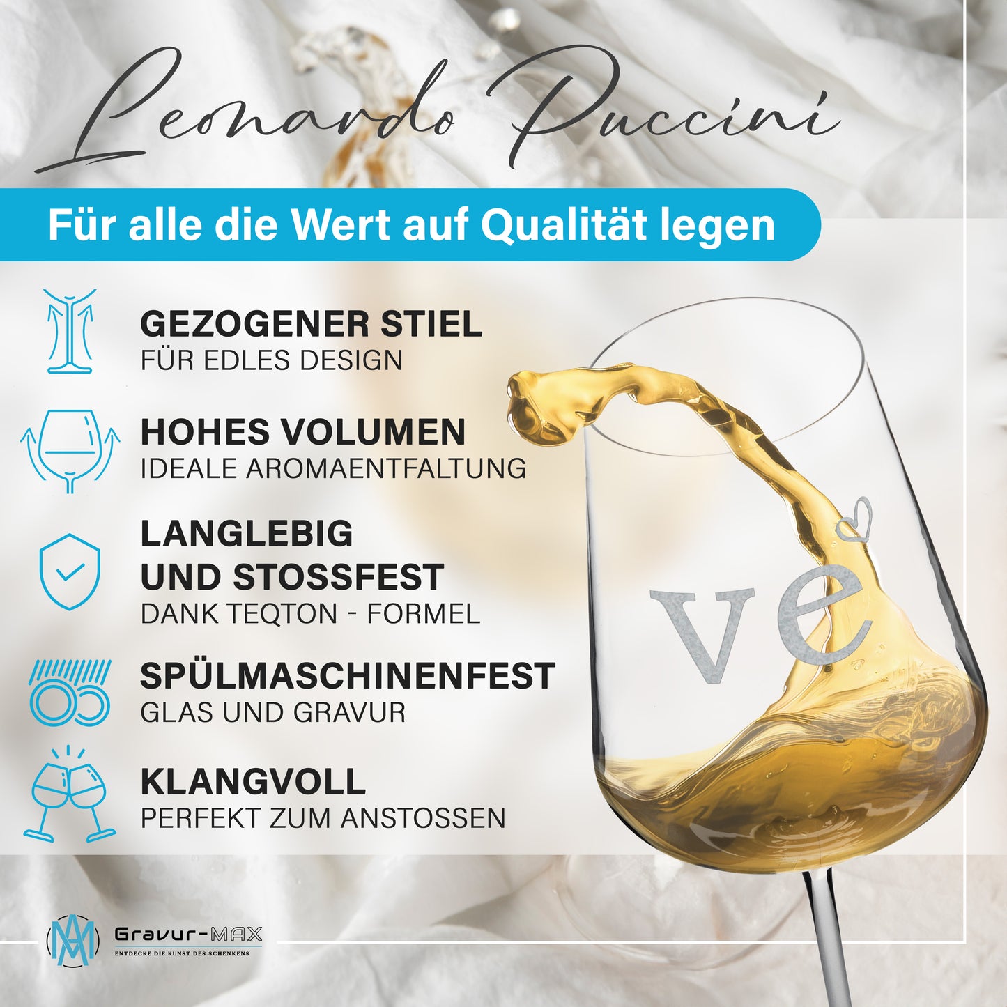 Weinglas mit Gravur Leonardo Puccini "LOVE" 2 Gläser