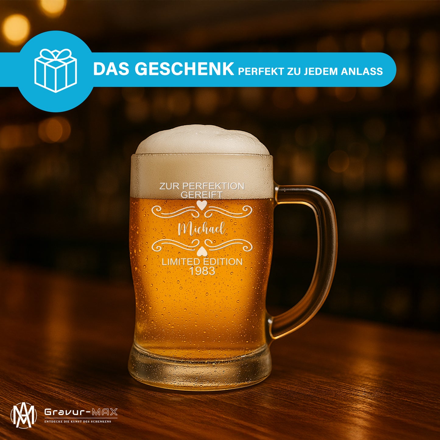 Bierkrug 0,5L mit Gravur Leonardo Taverna Bierglas "Zur Perfektion gereift" 2 Gläser mit Wunschname