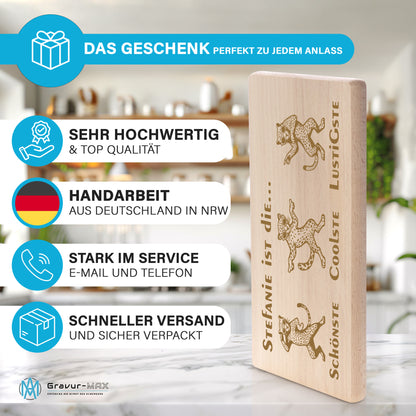 Frühstücksbrettchen mit Gravur Leopard "… ist die SCHÖNSTE COOLSTE LUSTIGSTE" mit Wunschname