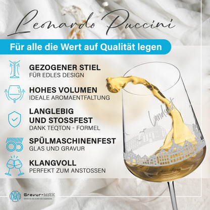 Weinglas mit Gravur Leonardo Puccini "SKYLINE LANDSHUT" 2 Gläser optional mit Wunschname