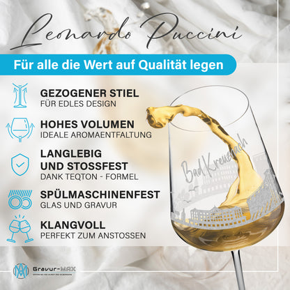 Weinglas mit Gravur Leonardo Puccini "SKYLINE BAD KREUZNACH" optional mit Wunschname