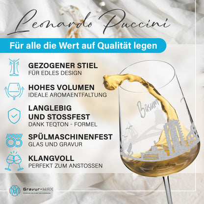 Weinglas mit Gravur Leonardo Puccini "SKYLINE BÜSUM" optional mit Wunschname