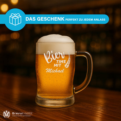 Bierkrug 0,5L mit Gravur Leonardo Taverna Bierglas "Bier time mit" 2 Gläser mit Wunschname