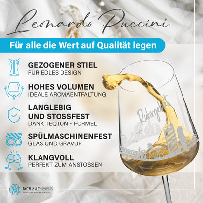 Weinglas mit Gravur Leonardo Puccini "SKYLINE RUHRGEBIET" optional mit Wunschname