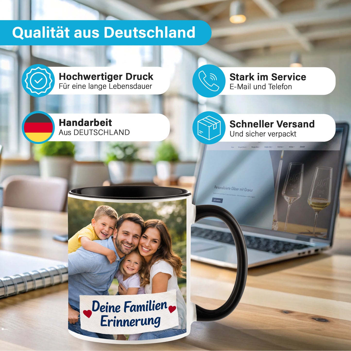 Personalisierte Fototasse selbst gestalten – in 13 ver. Farben mit eigenem Bild & Text | 3D Vorschau (330 ml)