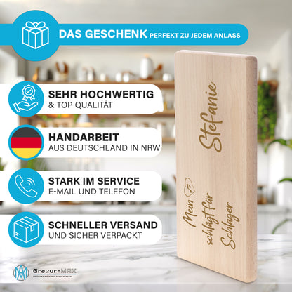 Frühstücksbrettchen mit Gravur  "MEIN HERZ SCHLÄGT FÜR SCHLAGER" mit Wunschname