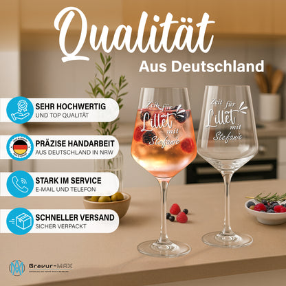 Weinglas mit Gravur Leonardo Puccini "ZEIT FÜR LILLET MIT..." 2 Gläser mit Wunschname