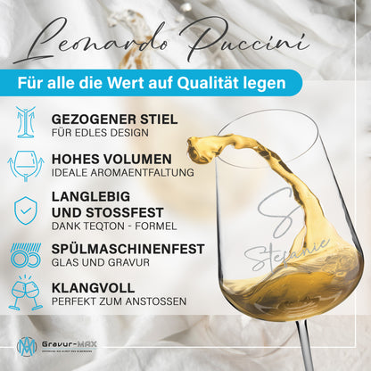 Weinglas mit Gravur Leonardo Puccini "NAMENSGLAS MIT INITIALEN" 2 Gläser mit Wunschname