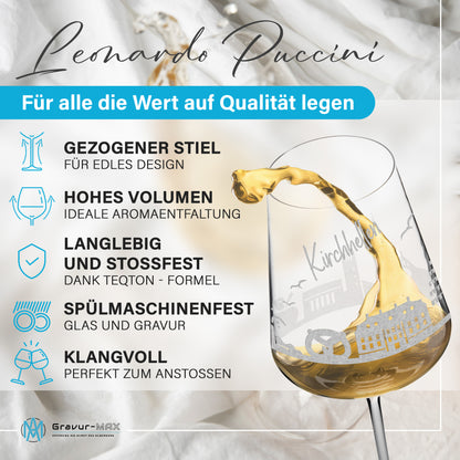 Weinglas mit Gravur Leonardo Puccini "SKYLINE KIRCHHELLEN" optional mit Wunschname