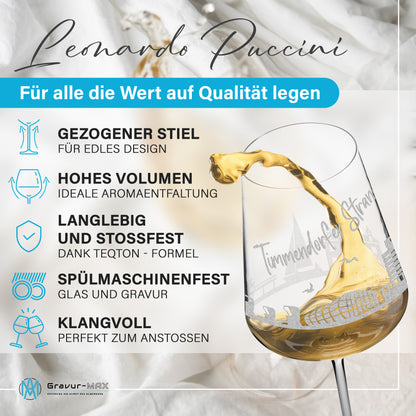 Weinglas mit Gravur Leonardo Puccini "SKYLINE TIMMENDORFER STRAND" optional mit Wunschname