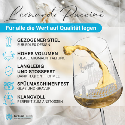 Weinglas mit Gravur Leonardo Puccini "SKYLINE BORKUM" 2 Gläser optional mit Wunschname