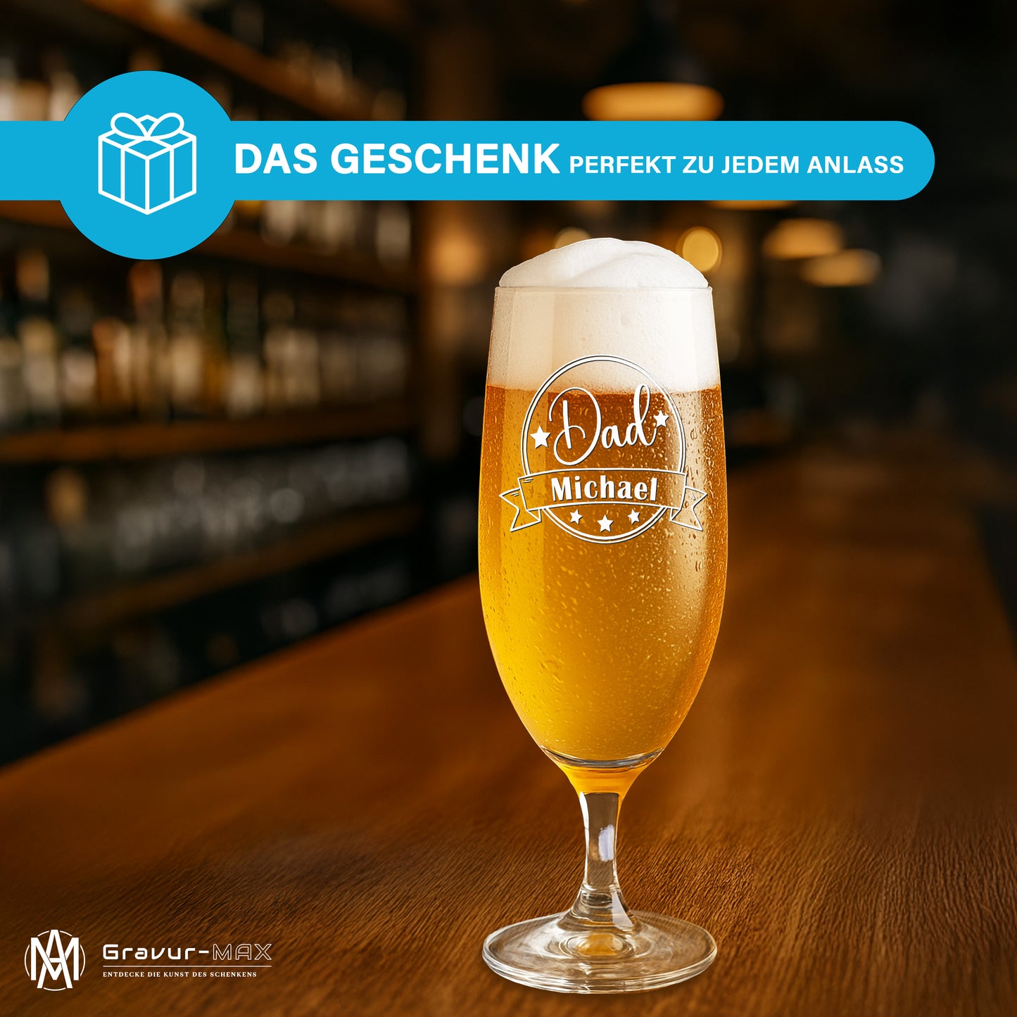 Bierglas mit Gravur Leonardo Daily Pilsglas "Dad" mit Wunschname