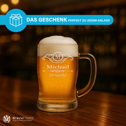 Bierkrug 0,5L mit Gravur Leonardo Taverna Bierglas "Der Genießer" mit Wunschname