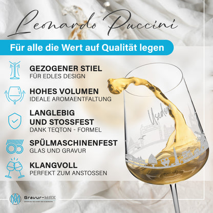 Weinglas mit Gravur Leonardo Puccini "SKYLINE USEDOM" optional mit Wunschname