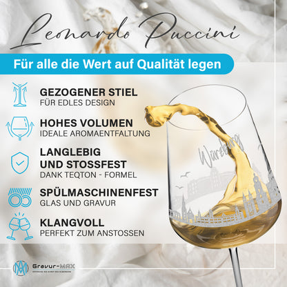 Weinglas mit Gravur Leonardo Puccini "SKYLINE WÜRZBURG" optional mit Wunschname
