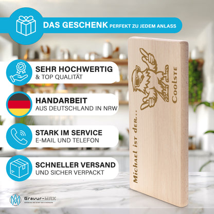 Frühstücksbrettchen mit Gravur Adler "… ist der COOLSTE" mit Wunschname