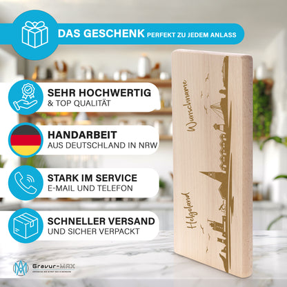 Frühstücksbrettchen 220x120mm mit Gravur mit der Skyline von Helgoland personalisierbar mit Wunschname