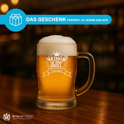 Bierkrug 0,5L mit Gravur Leonardo Taverna Bierglas "King of the Grill" 2 Gläser mit Wunschname
